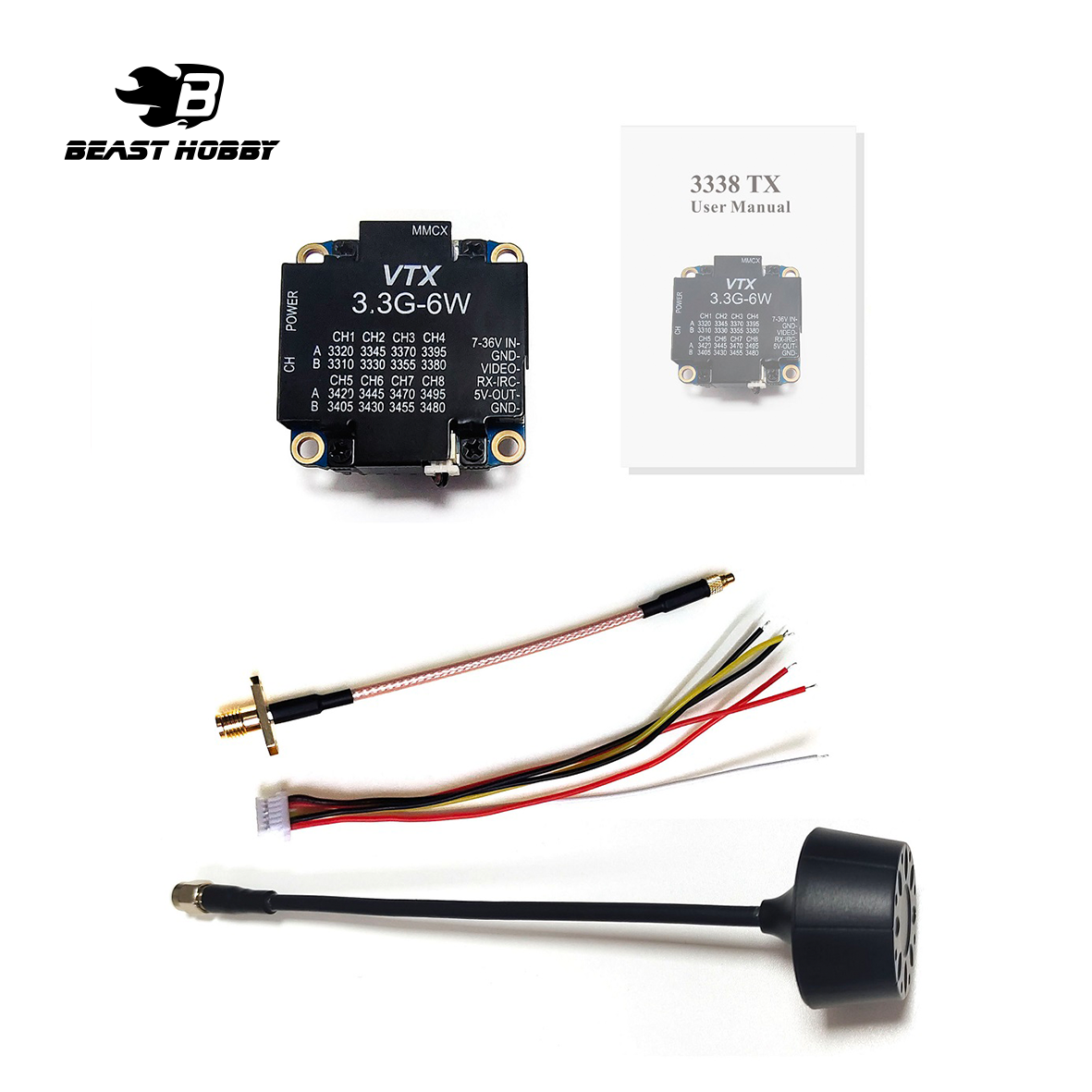 BEASTHOBBY 3.3GHz VTX 6W Video Transmitter VTX 8CH 6000mW for FPV RC Racing Drone Goggles