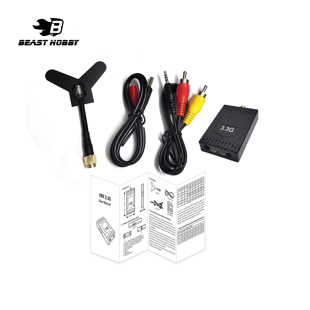 BeastHobby 3.3GHz 4W FPV Video Transmitter VTX 8CH 4000mW 3.3G VRX Receiver Kit for FPV RC Racing Drone Goggles ﻿